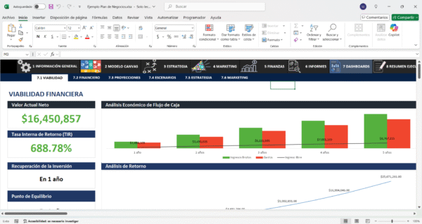 Plan de negocio elaborado en Excel para startups