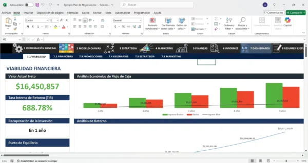 Modelo de plan de negocio en Excel para emprendedores