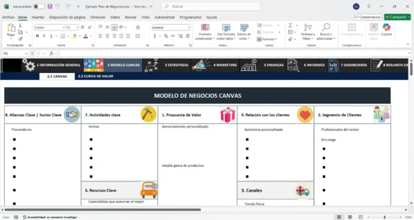 Plantilla de plan de negocio en Excel para empresas