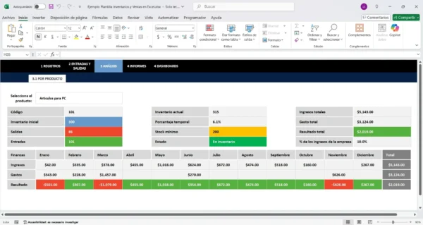 Plantilla de Excel para control de inventarios y ventas
