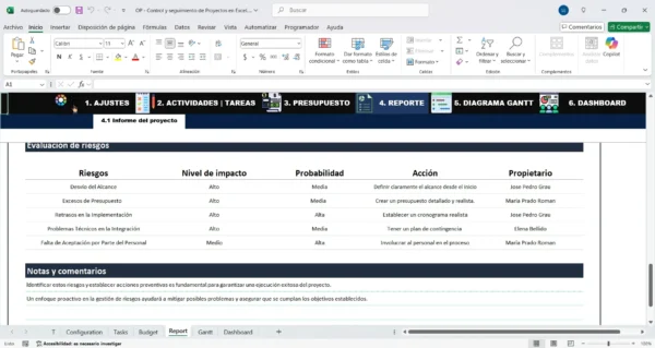 Seguimiento de tareas en Excel para control de proyectos
