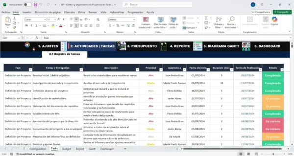 Herramienta en Excel para administrar proyectos y tareas