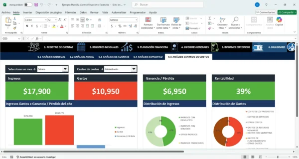 Dashboard de presupuesto y gastos en Excel