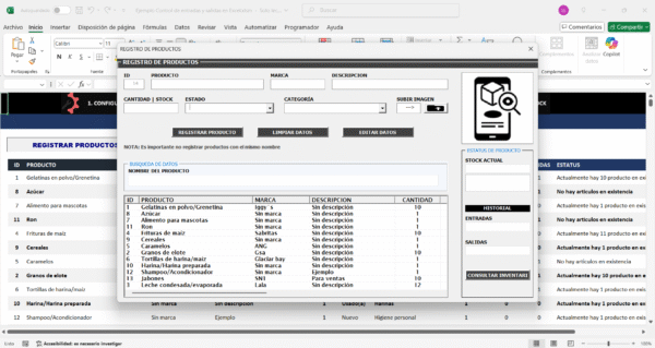 Control de inventario con Excel, entradas y salidas