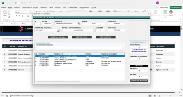 Inventario con entradas y salidas en Excel