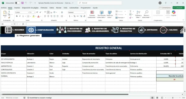 Herramienta de gestión de inventario en Excel para almacenes
