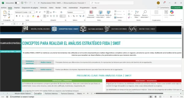 Creación de matriz FODA en Excel para planificación