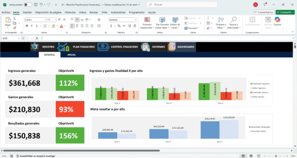 Modelo de plan financiero en Excel para gestión económica