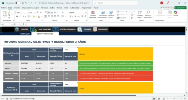 Herramienta de plan financiero en Excel para negocios