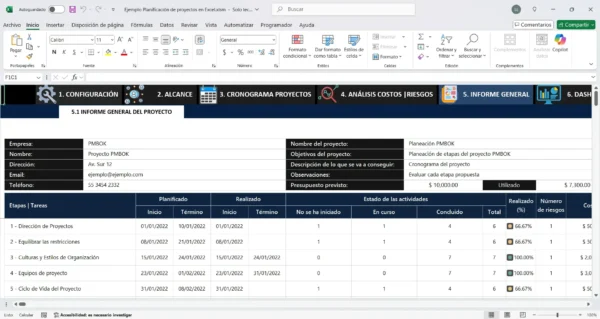 Plantilla de plan de proyecto en Excel para equipos