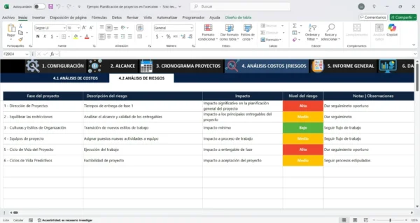 Documento en Excel para planificar proyectos fácilmente