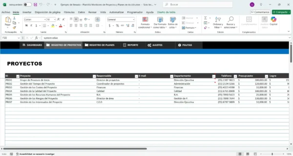 Plantilla para planificación de proyectos en Excel