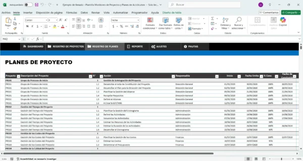 Excel plantilla para seguimiento de proyectos