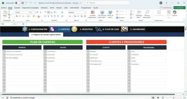 Modelo de flujo de efectivo en Excel para empresas