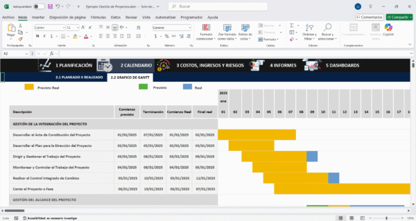 Plantilla para gestionar proyectos en Excel optimizada