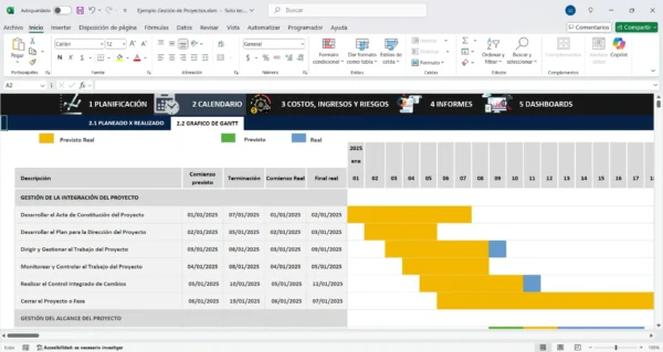 Plantilla de gestión de proyectos en Excel fácil de usar