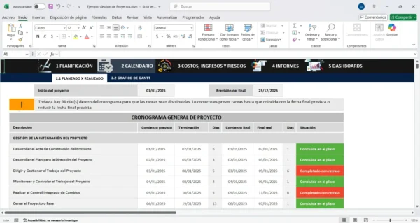 Modelo de plantilla para gestión de proyectos en Excel