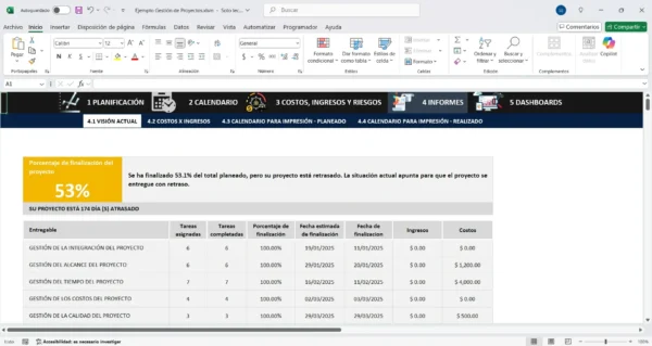 Plantilla de gestión de tareas en Excel para proyectos
