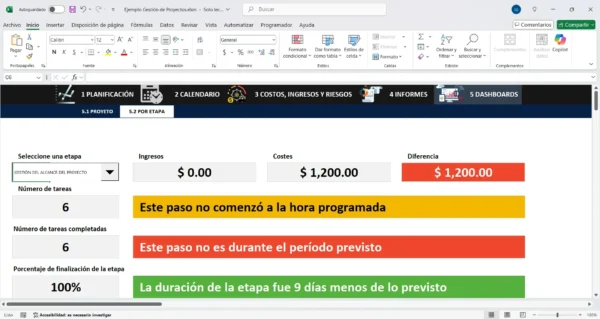 Modelo de plantilla para planificar proyectos en Excel