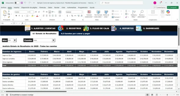 Plantilla Excel para balance de ingresos y gastos