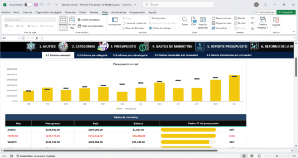 Plantilla Excel para presupuesto de marketing