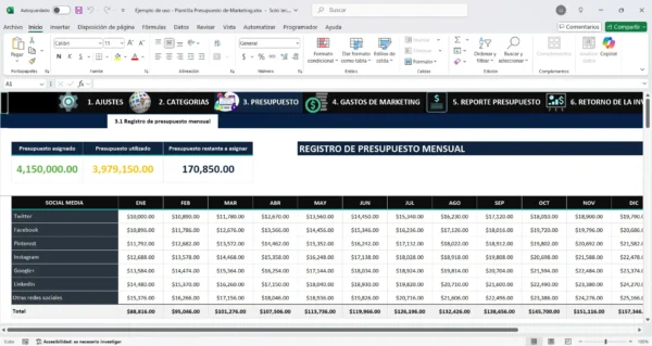 Plantilla de presupuesto para marketing digital en Excel