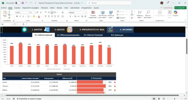 Balance de presupuesto y gastos en Excel