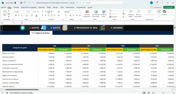 Seguimiento de presupuesto y gastos en Excel