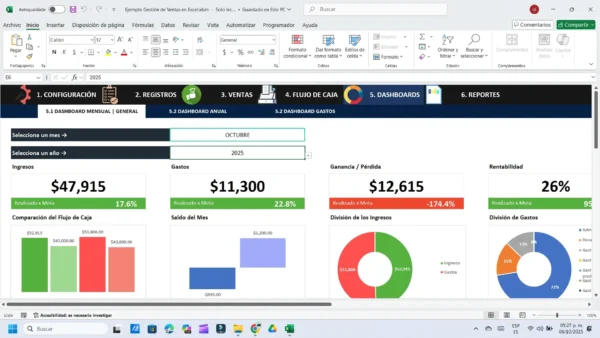 Dashboard de control y seguimiento de ventas Excel