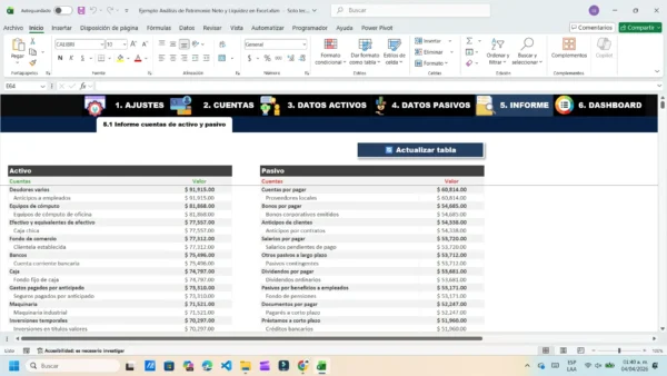 Seguimiento de liquidez y patrimonio neto con Excel