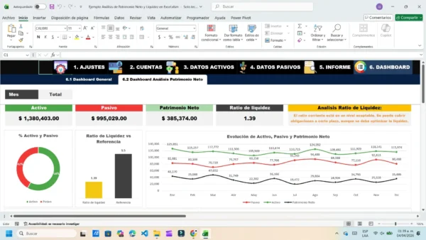 Cálculo de patrimonio neto y liquidez empresarial en Excel