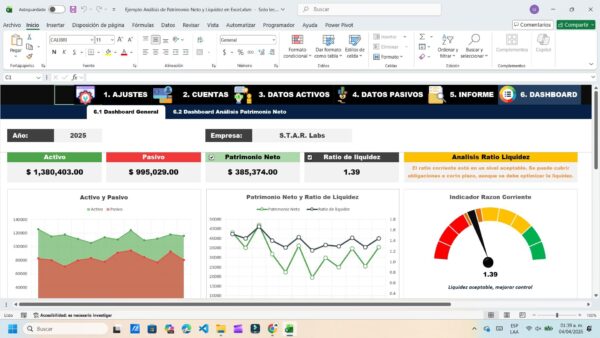 Análisis completo de patrimonio neto y liquidez en Excel