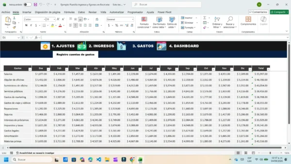 Plantilla financiera en Excel para ingresos y gastos mensuales