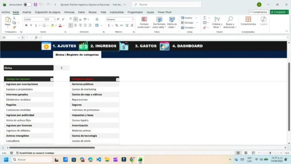 Excel para organizar ingresos y gastos con gráficos y tablas