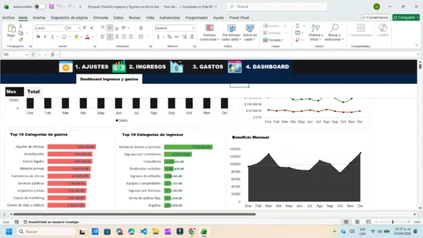 Hoja de cálculo en Excel para controlar finanzas familiares de manera ordenada.